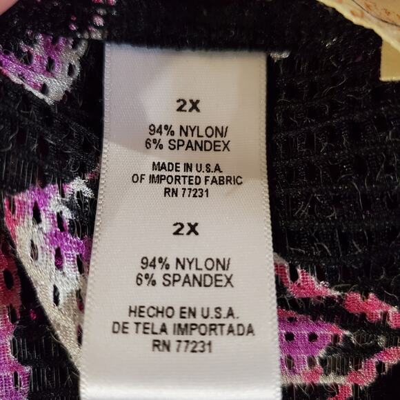 Aqua Blues Floral Sheer Mesh Open Asymmetrical Cardigan Topper Size 2X Beach - Picture 7 of 9